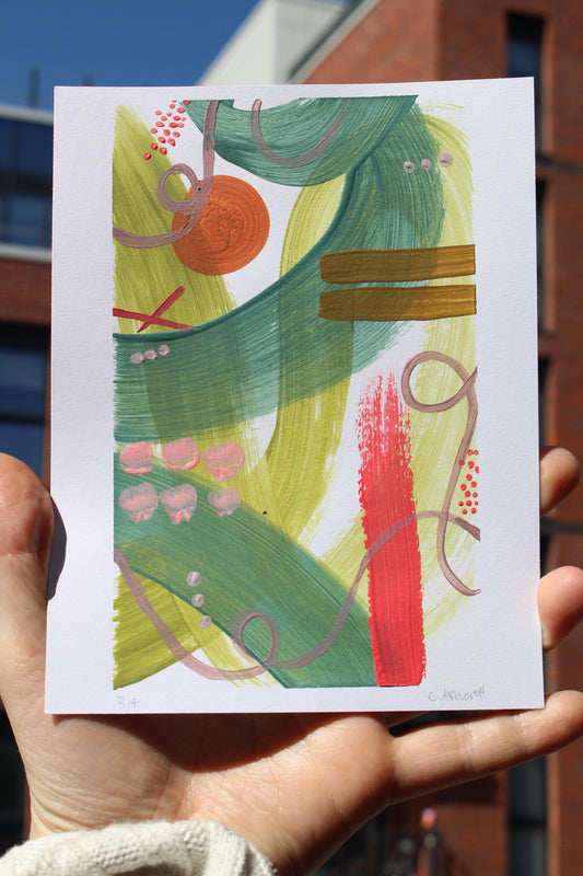 joyful abstract shapes & colours acrylic painting on paper