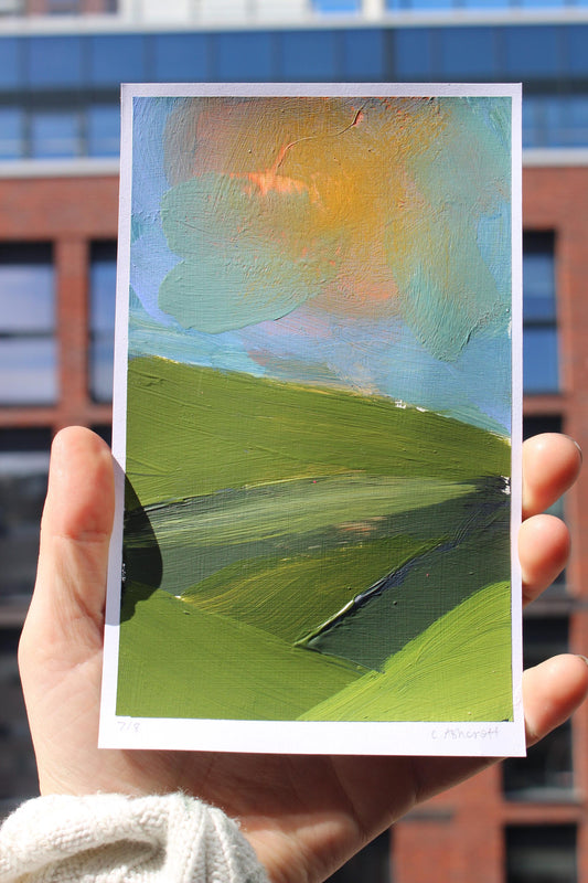 abstract sunrise over the hills acrylic painting