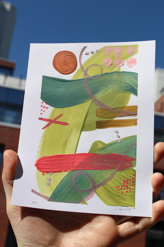 joyful abstract shapes & colours acrylic painting on paper