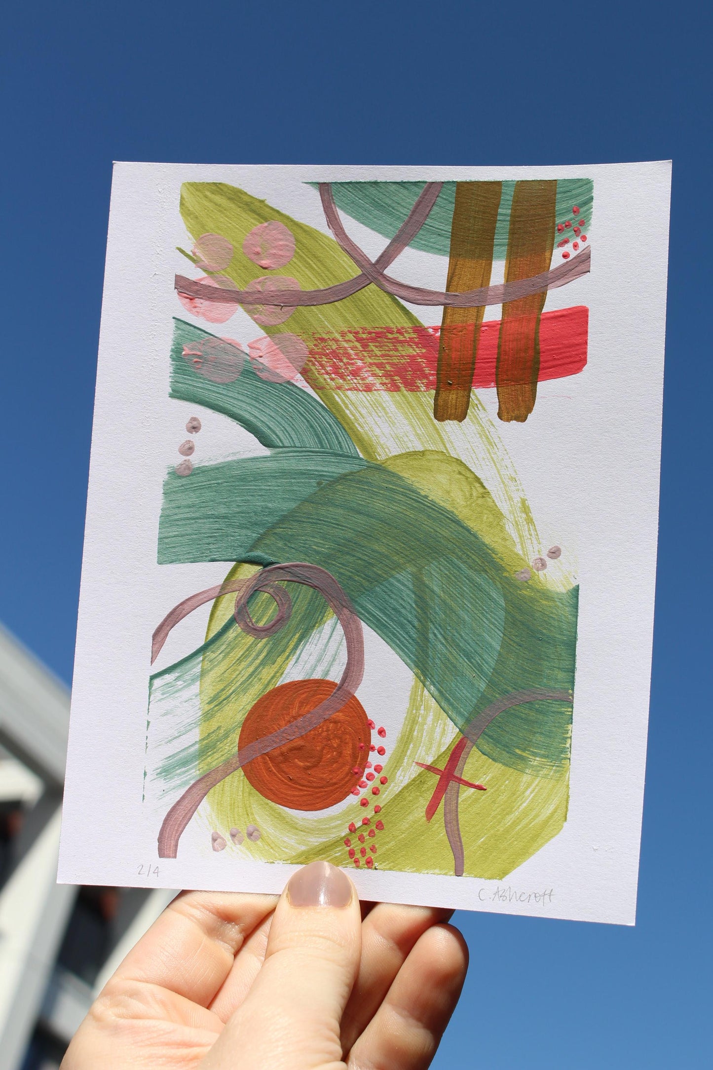 joyful abstract shapes & colours acrylic painting on paper