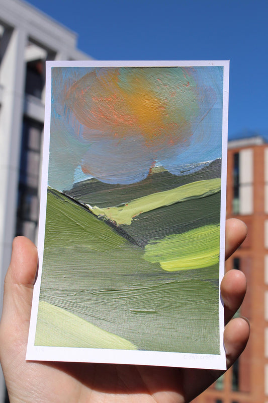 abstract sunrise over the hills acrylic painting