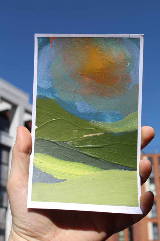 abstract sunrise over the hills acrylic painting