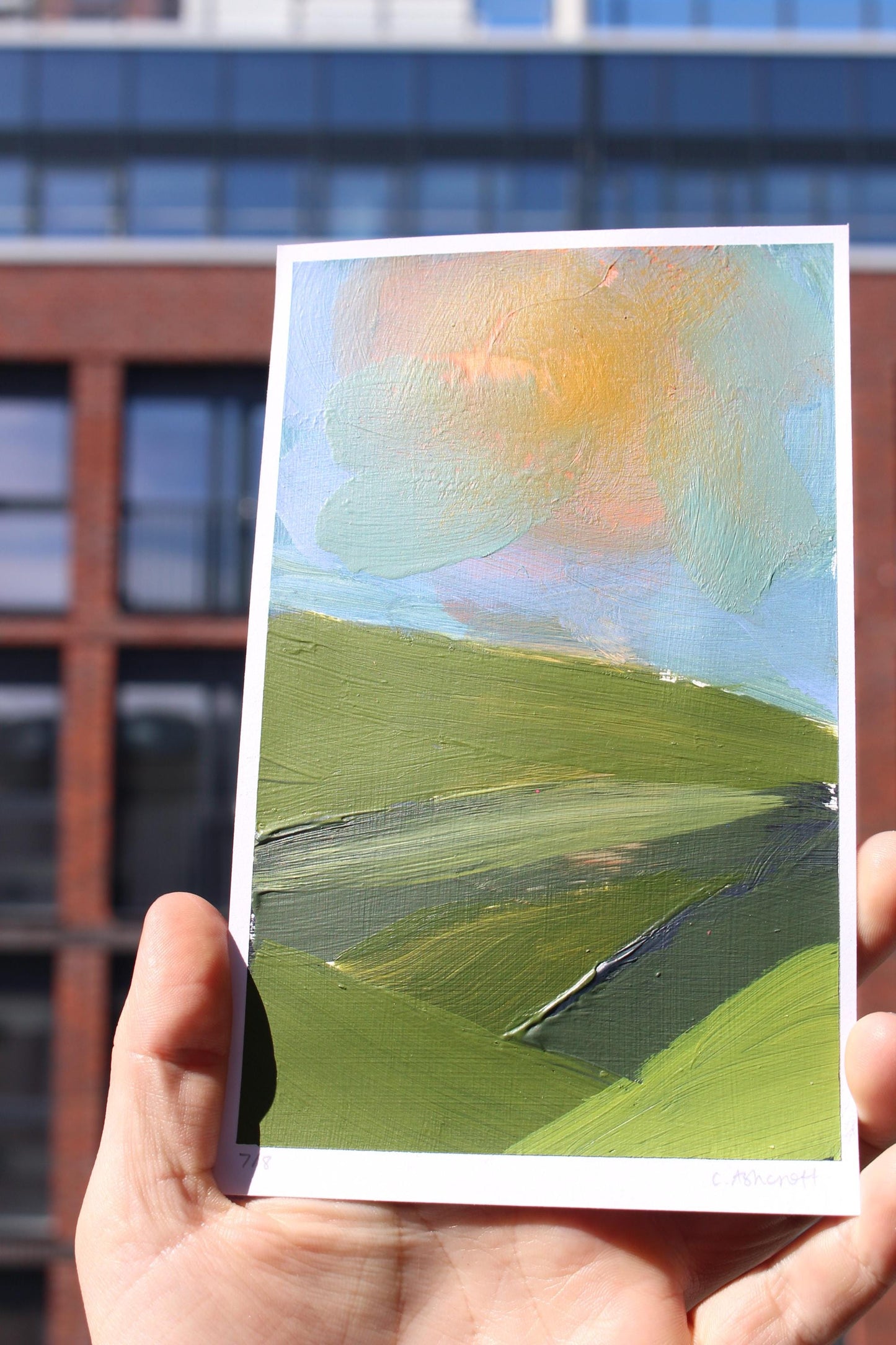 abstract sunrise over the hills acrylic painting