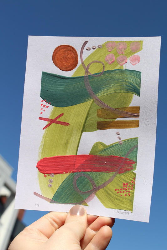 joyful abstract shapes & colours acrylic painting on paper