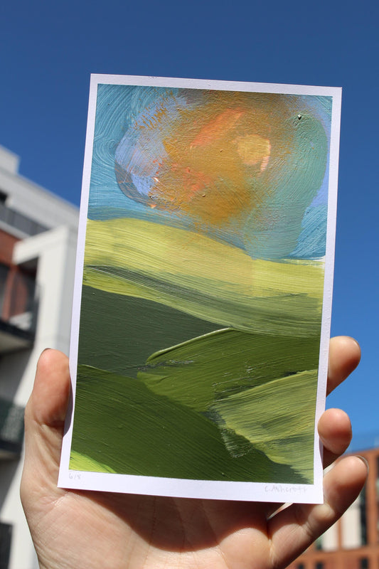 abstract sunrise over the hills acrylic painting