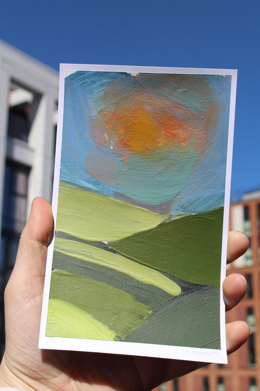 abstract sunrise over the hills acrylic painting
