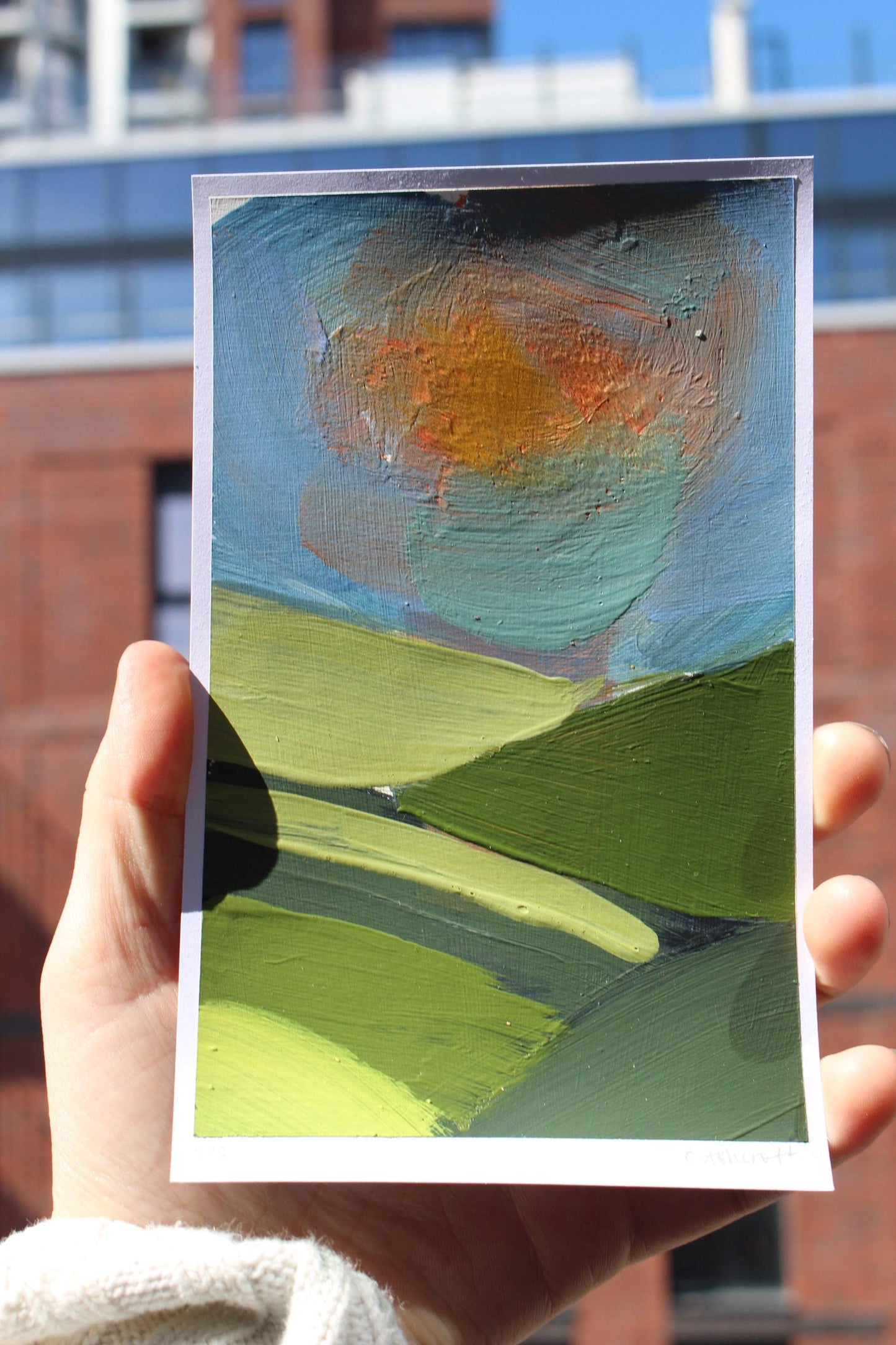 abstract sunrise over the hills acrylic painting