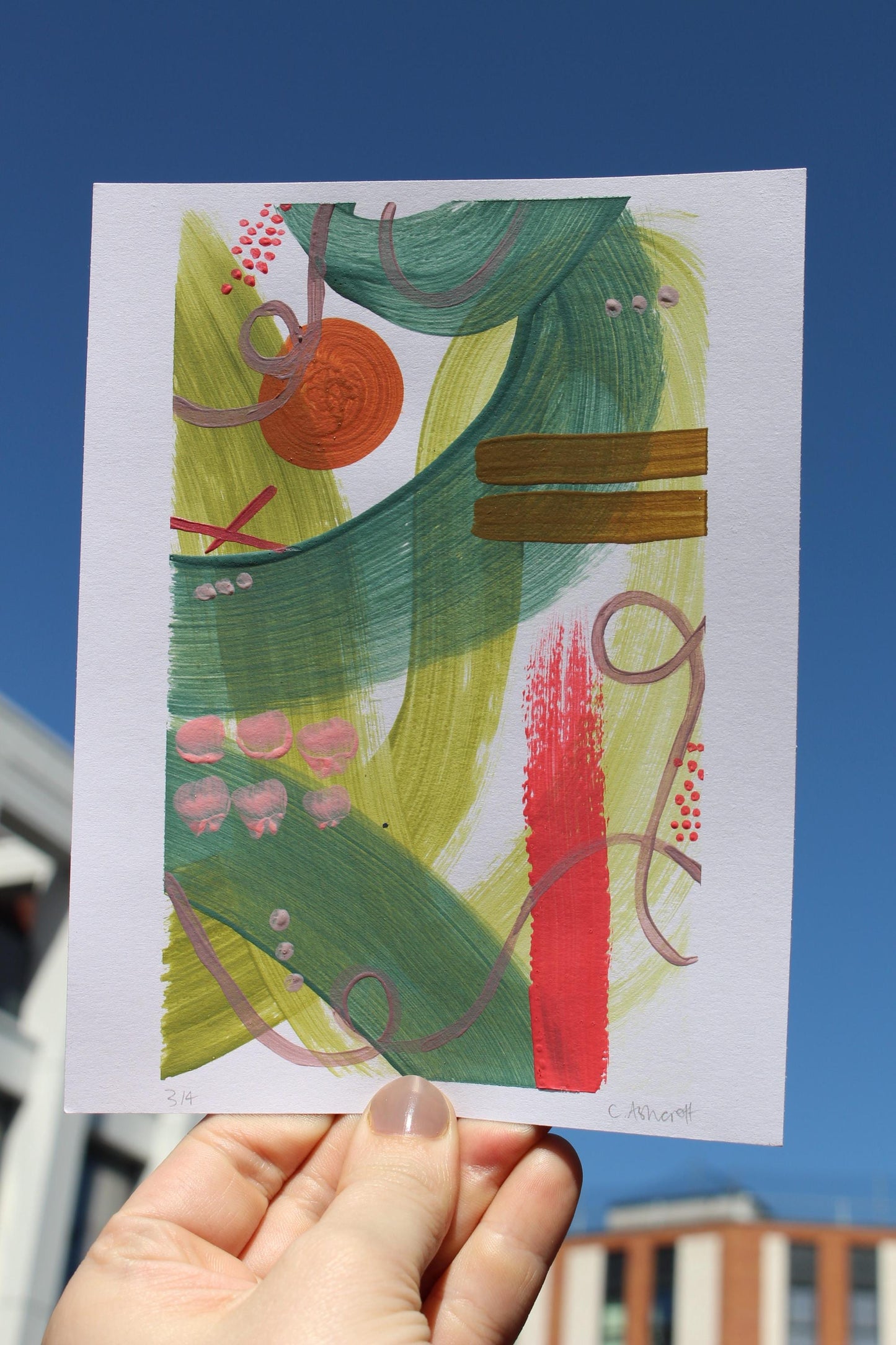 joyful abstract shapes & colours acrylic painting on paper