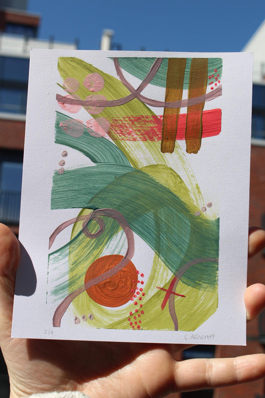 joyful abstract shapes & colours acrylic painting on paper