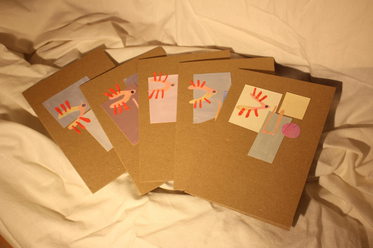 Handmade abstract a5 face card - on Kraft card - pack of 5