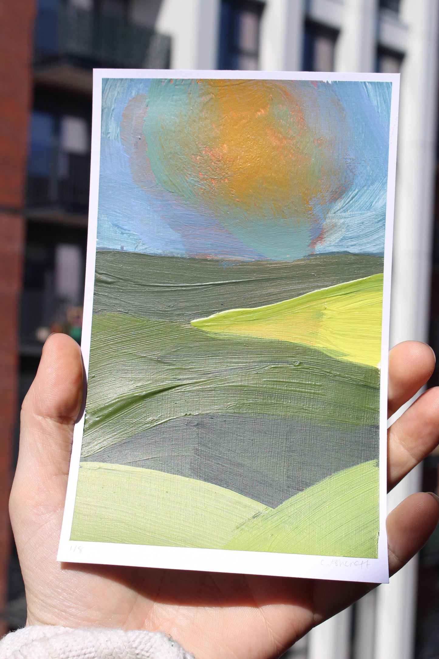 abstract sunrise over the hills acrylic painting