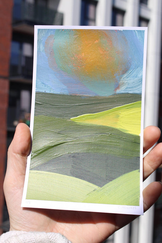 abstract sunrise over the hills acrylic painting