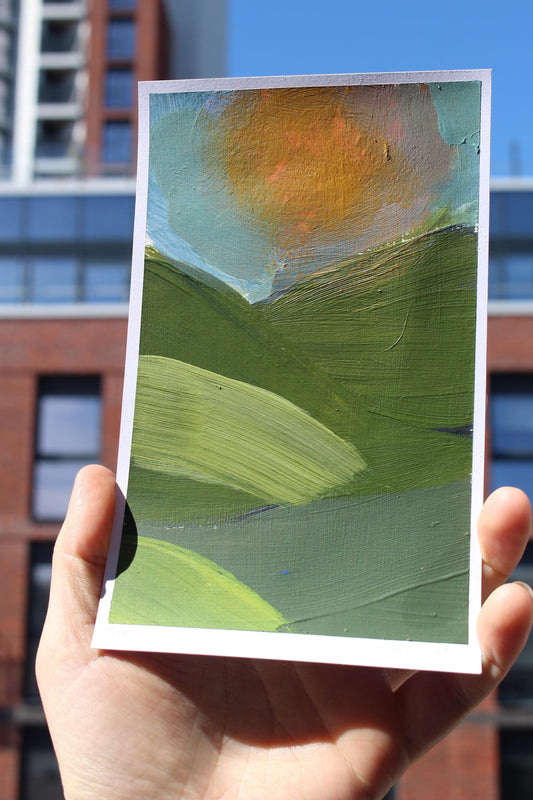 abstract sunrise over the hills acrylic painting