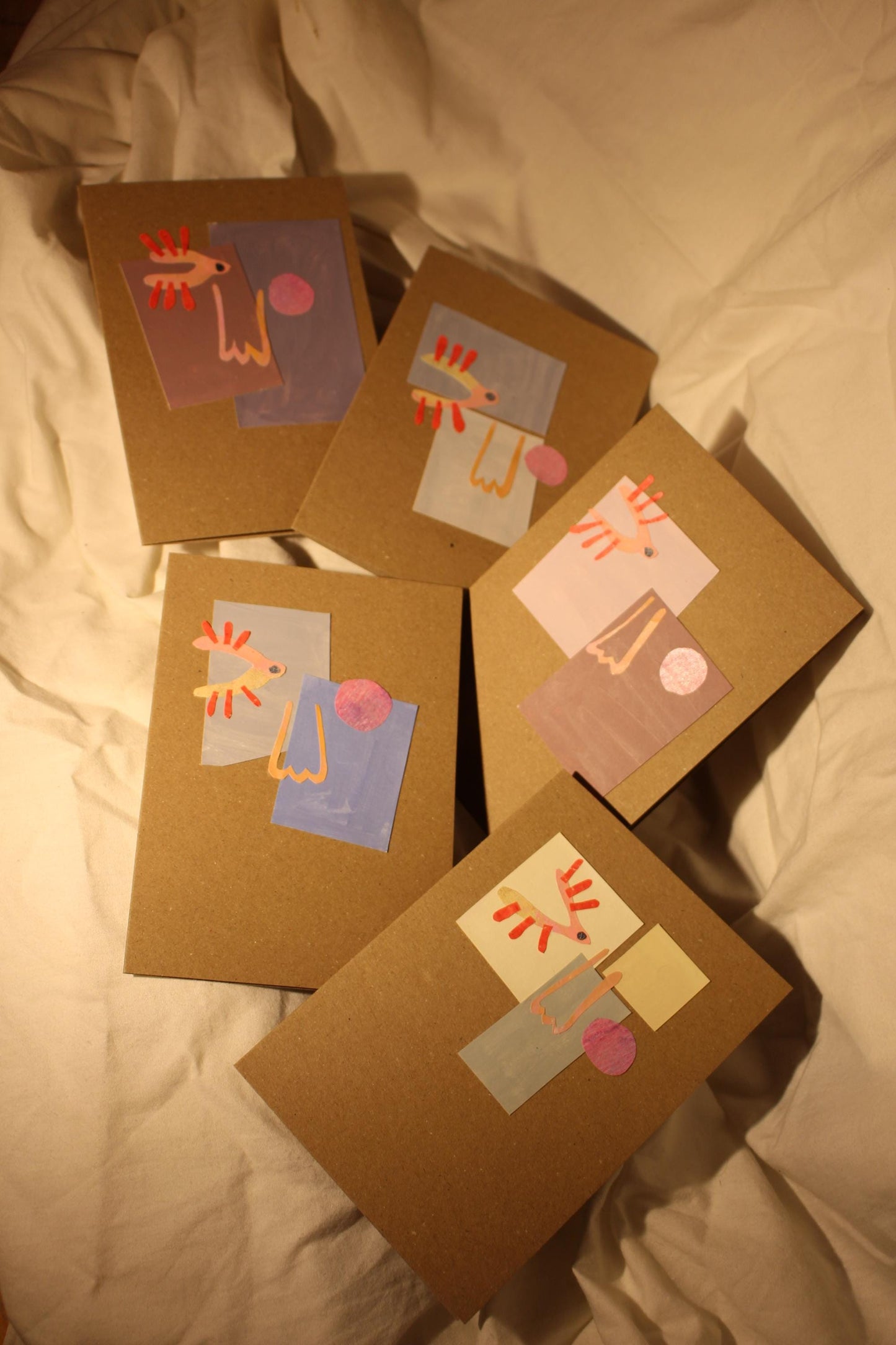 Handmade abstract a5 face card - on Kraft card - pack of 5