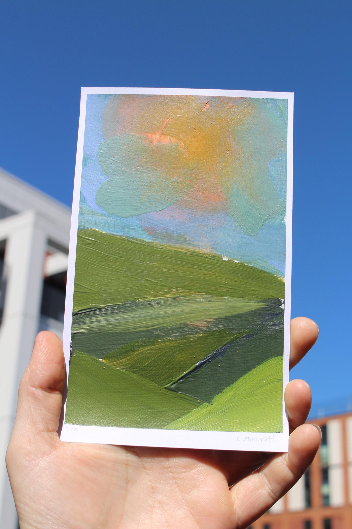 abstract sunrise over the hills acrylic painting