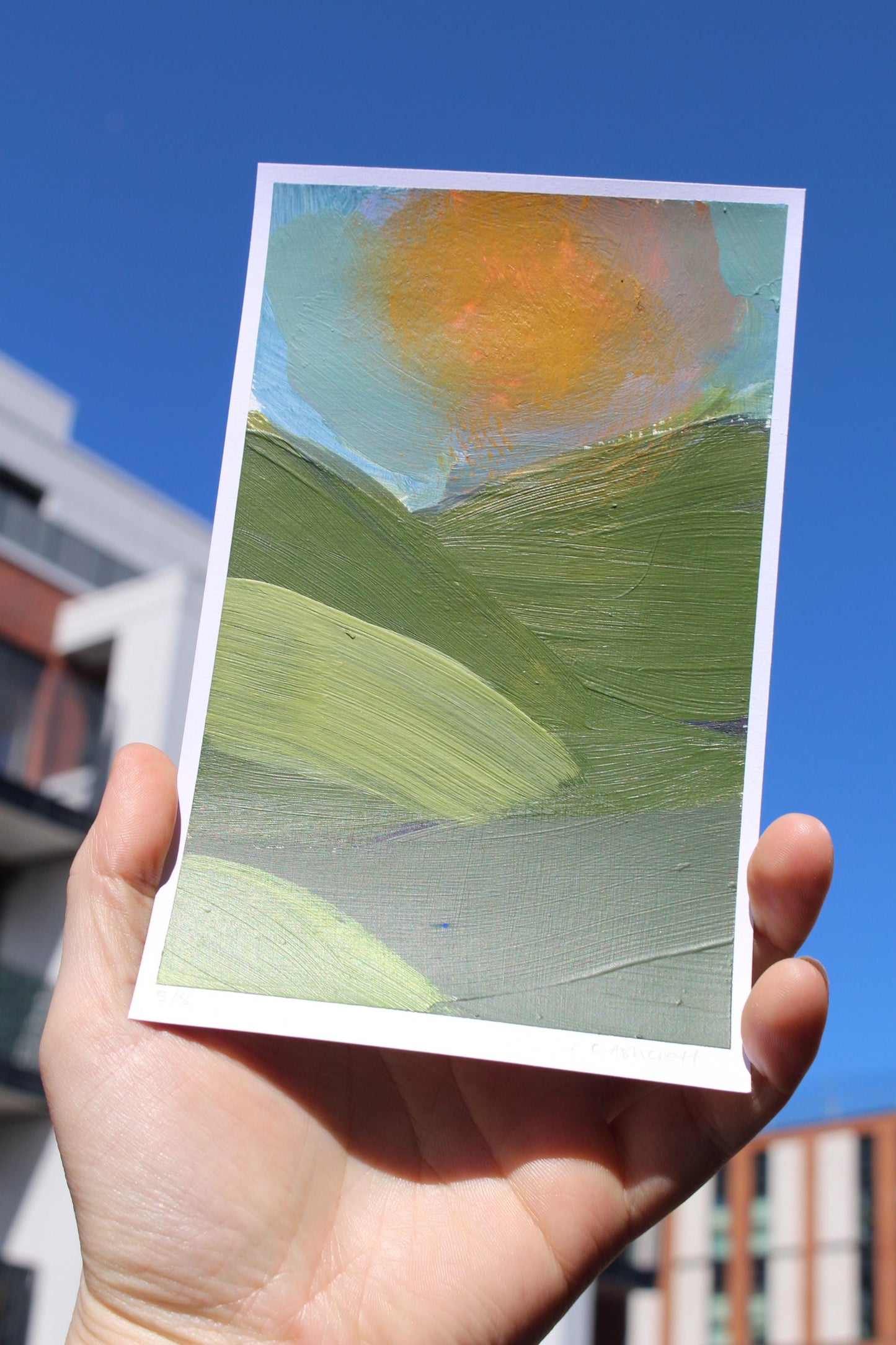 abstract sunrise over the hills acrylic painting