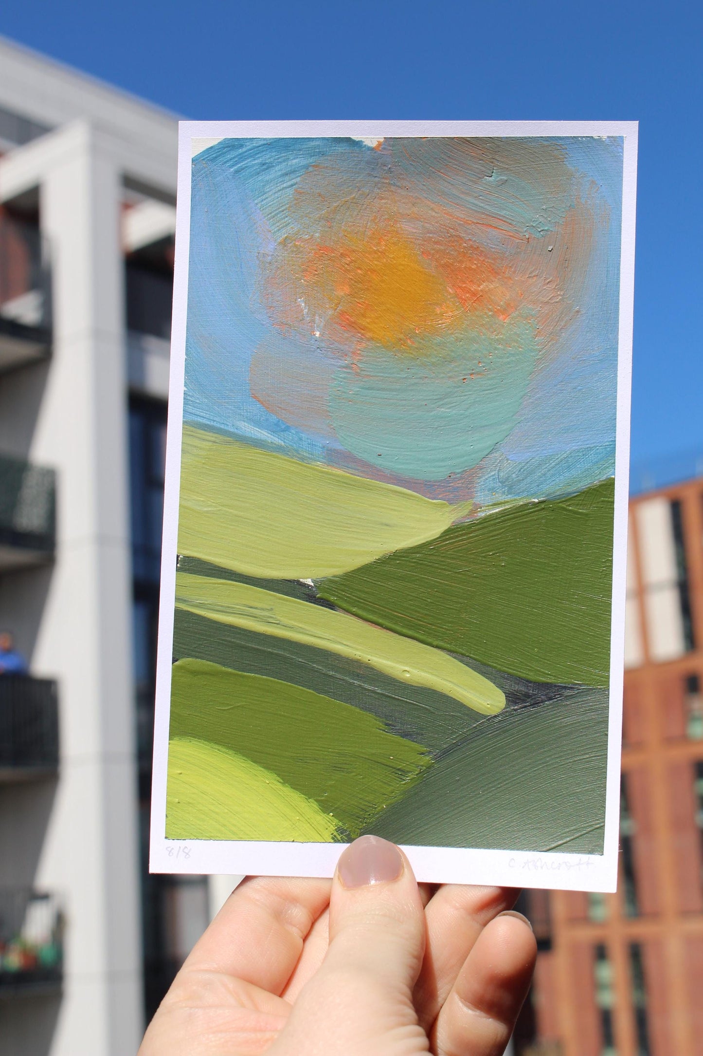 abstract sunrise over the hills acrylic painting