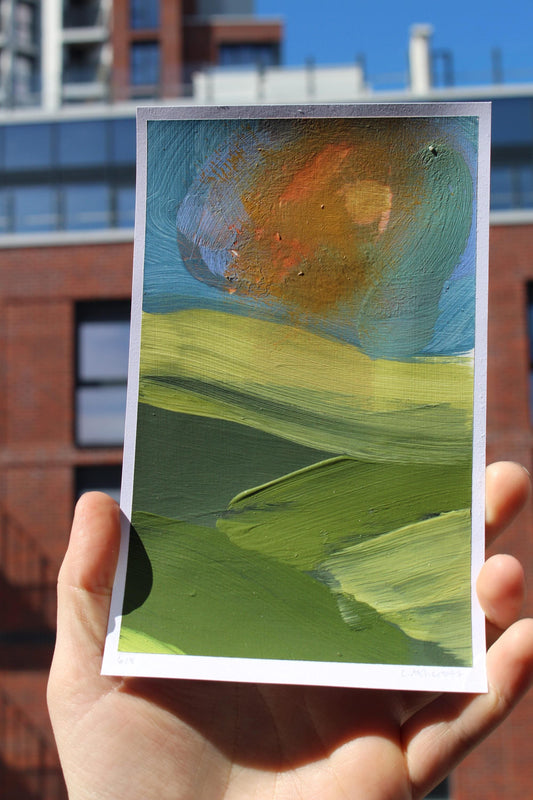 abstract sunrise over the hills acrylic painting