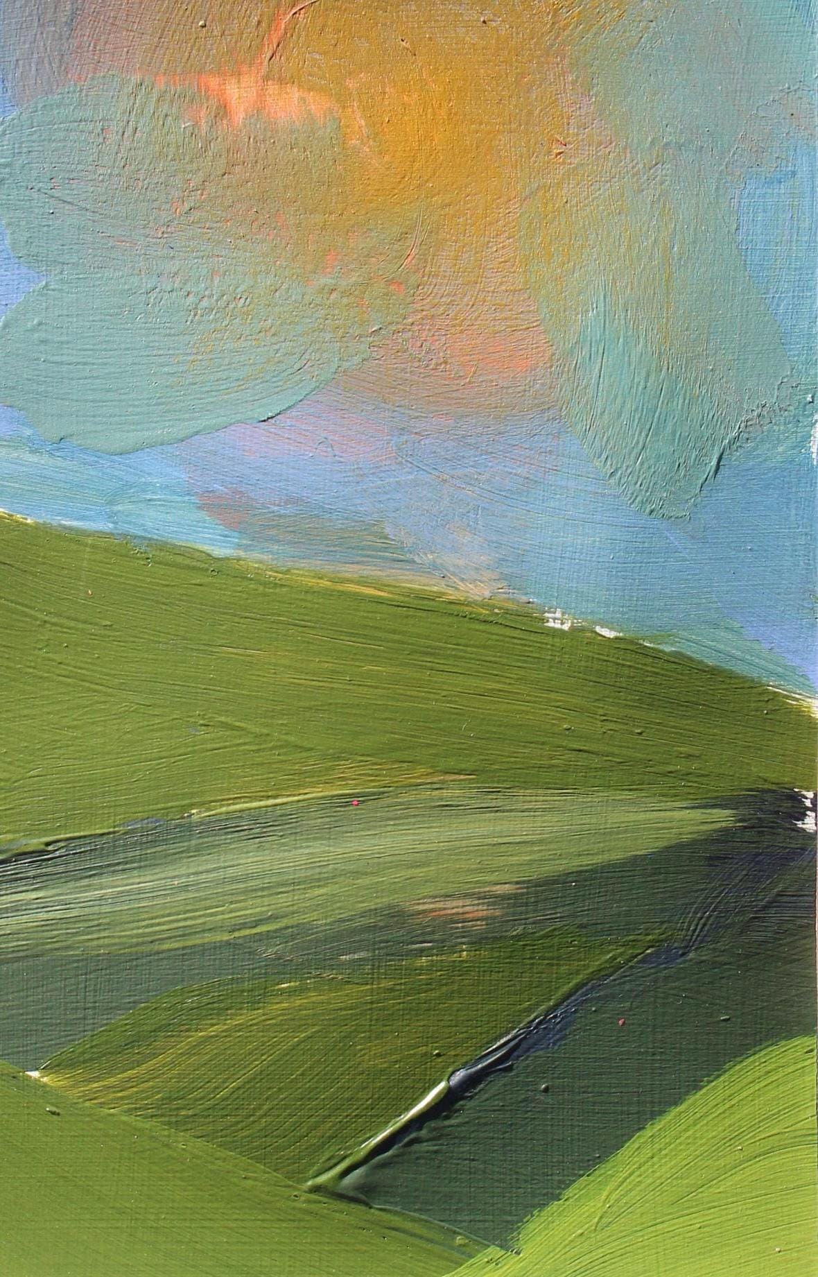 abstract sunrise over the hills acrylic painting