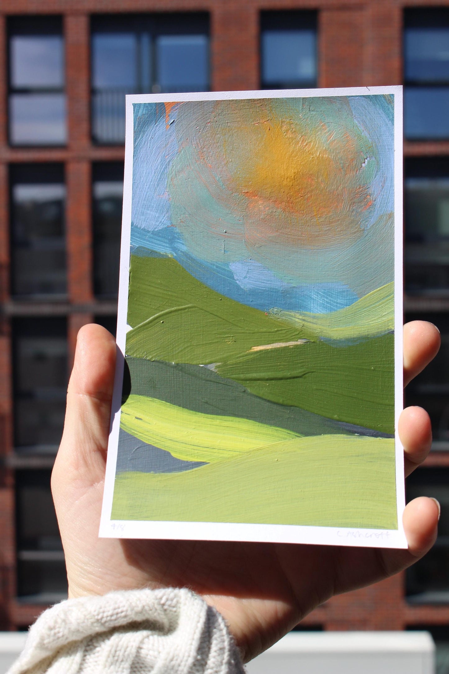 abstract sunrise over the hills acrylic painting